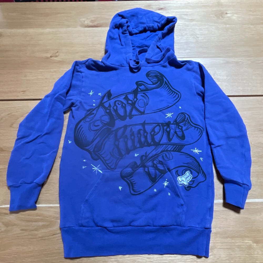 Fox Racing Hoodie Womens XS Blue Pullover Graphic Fox Riders Star Print